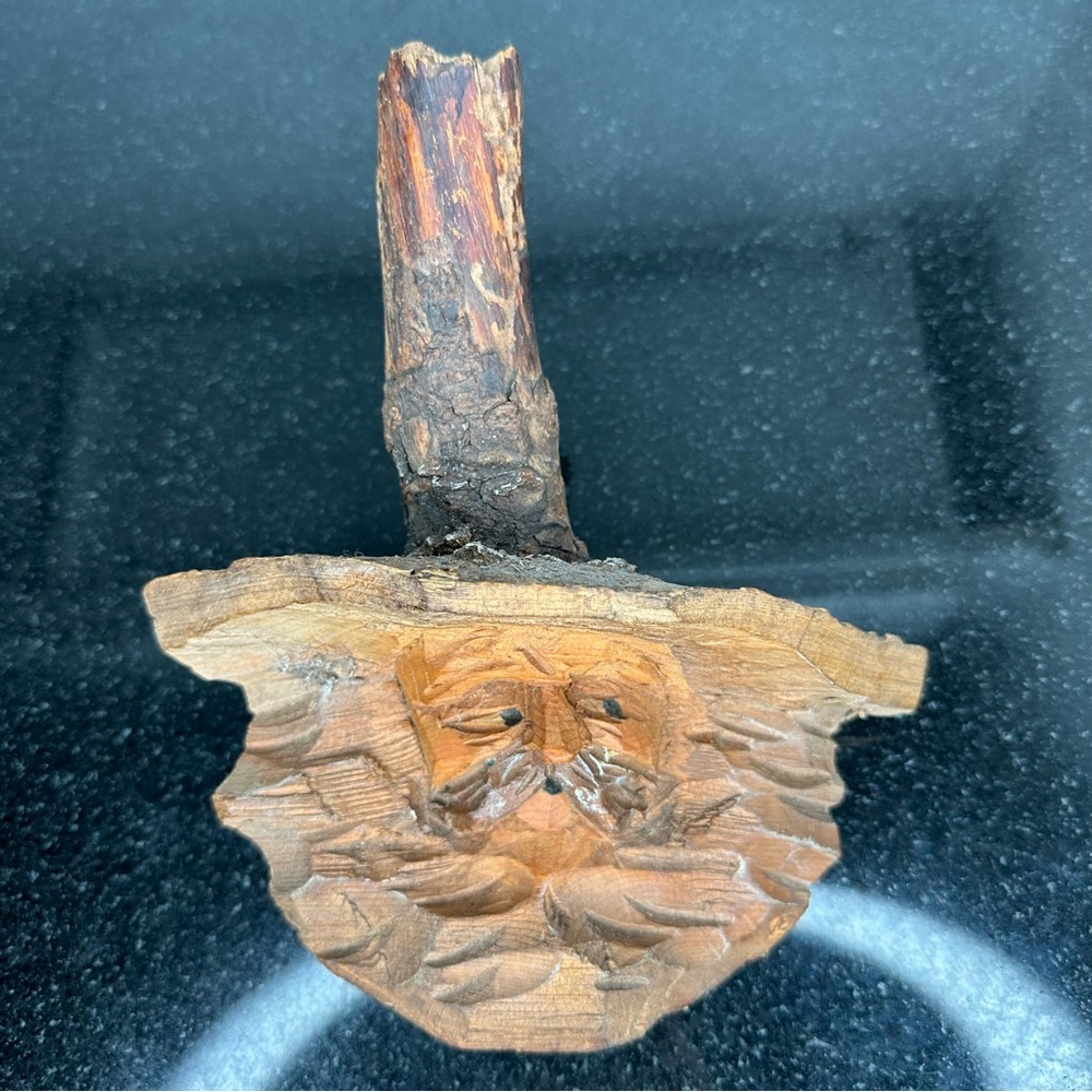 Vintage Hand Carved Wood Wizard Hat Man Face Spirit Tree Sculpture